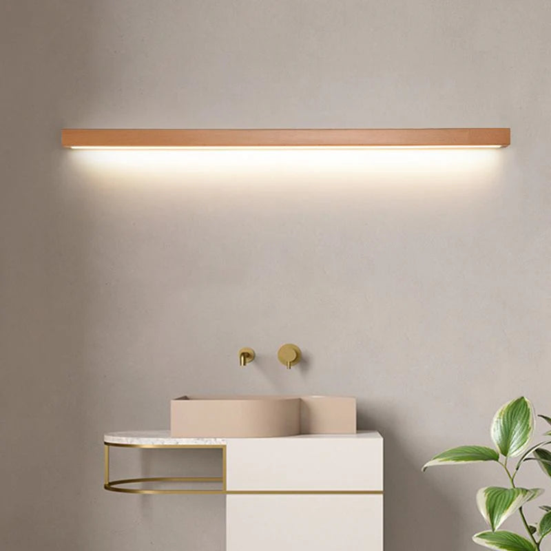 Applique Murale Miroir Linéaire Minimaliste Bois Salon