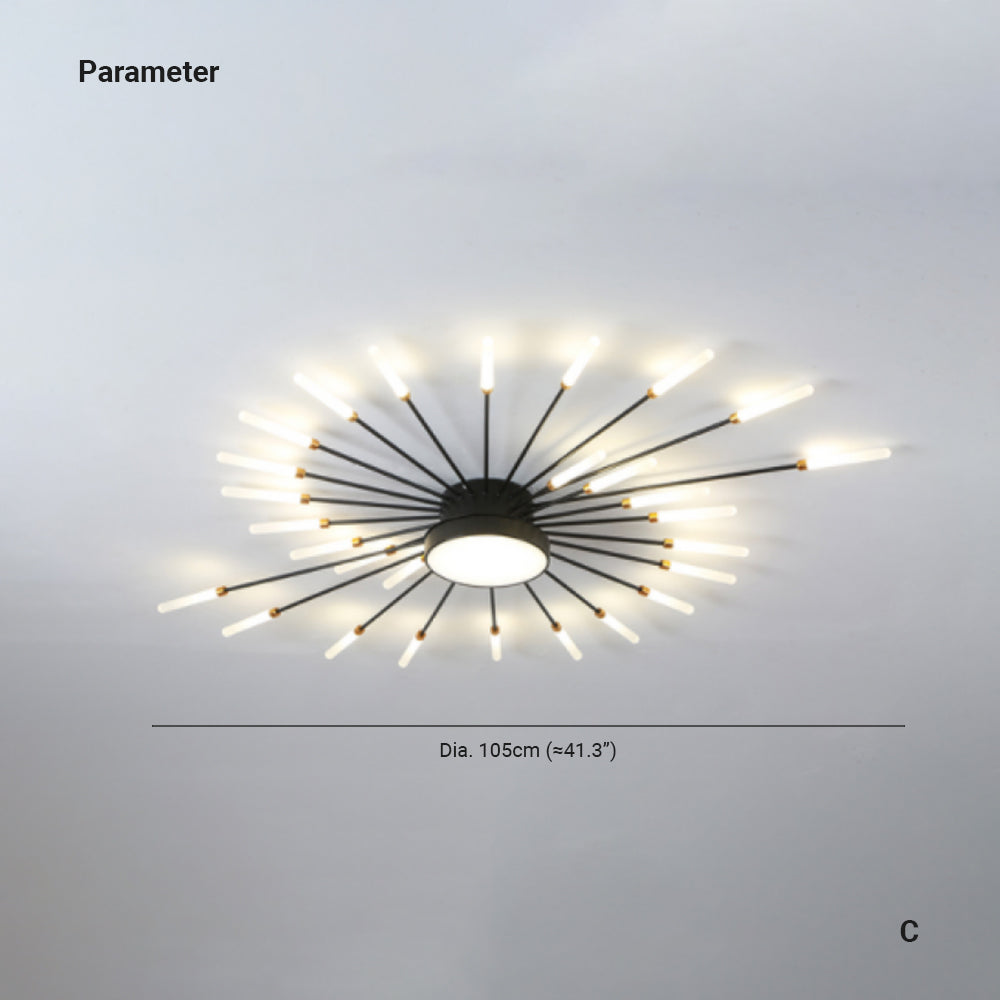 Plafonnier Feu d'Artifice Linéaire Moderne Noir & Doré | MaisonLumexia