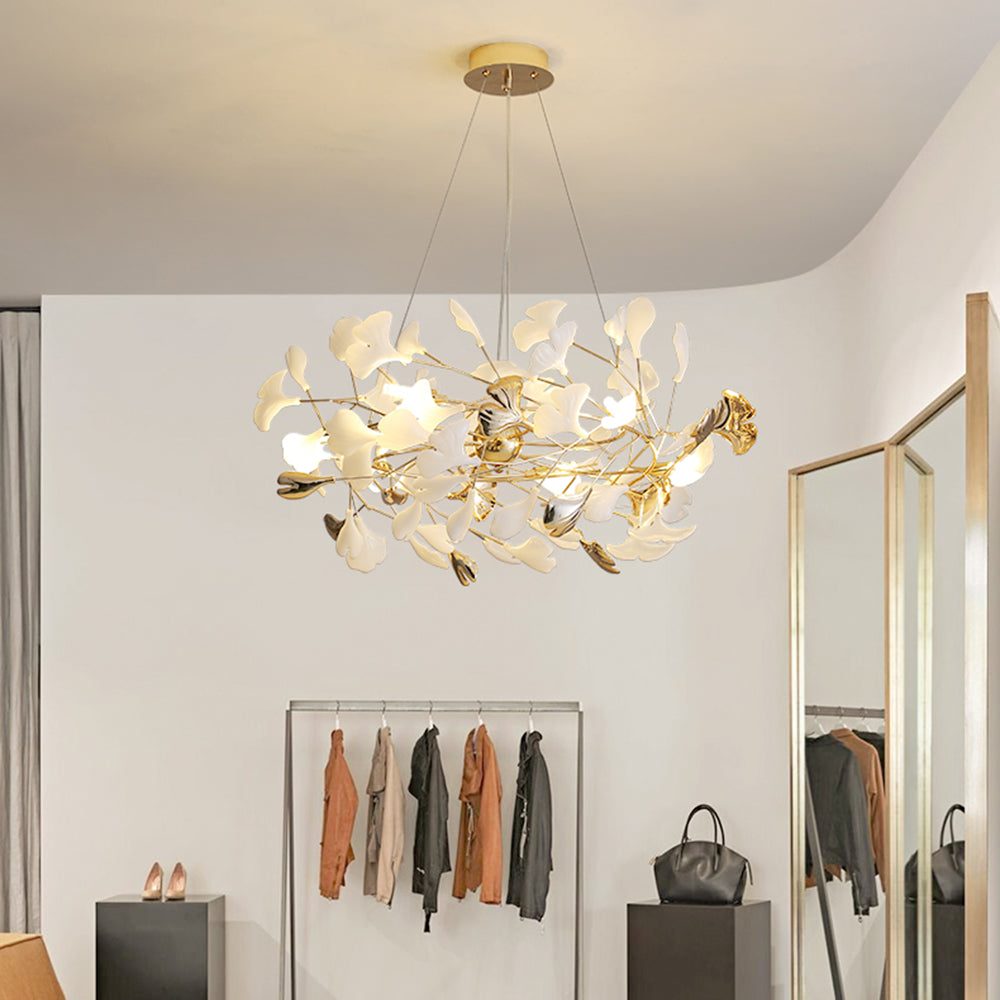 Suspension Feuille Métal Céramique Dorée | MaisonLumexia