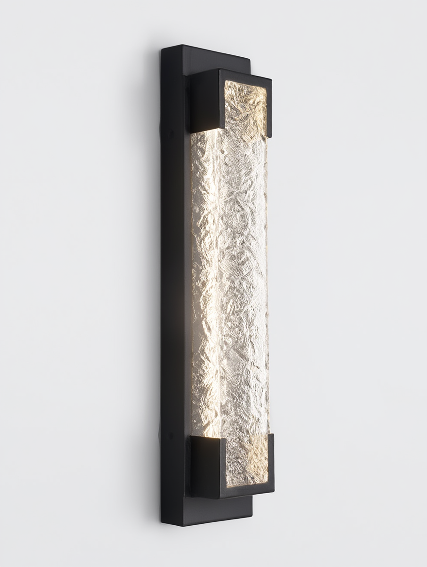 Applique murale extérieure luxe verre texturé acier noir mat – vue principale