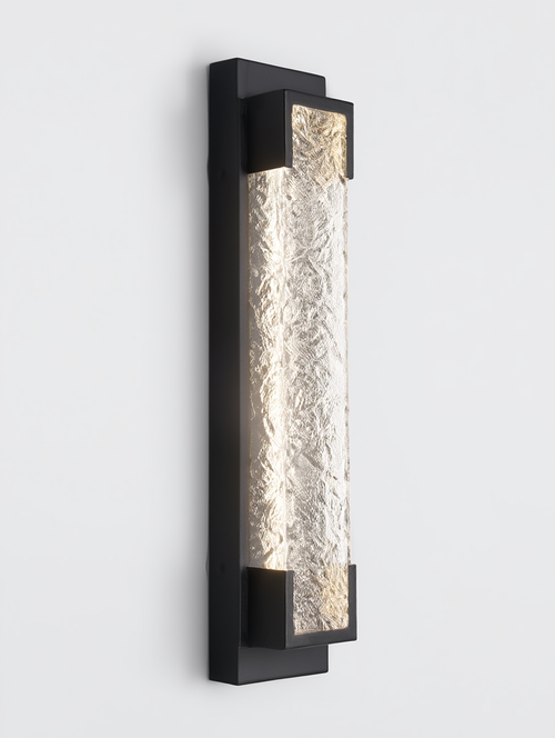 Applique murale extérieure luxe verre texturé acier noir mat – vue principale