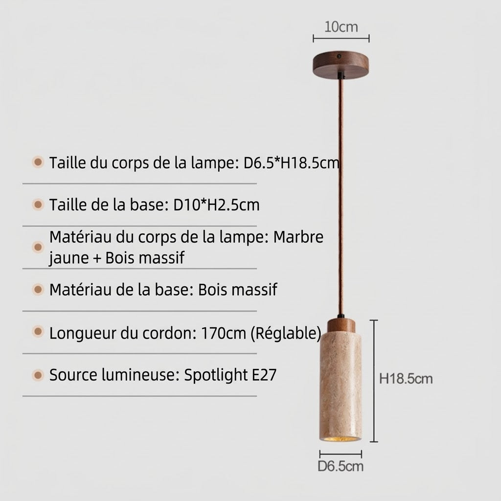 Caractéristiques suspension luminaire travertin