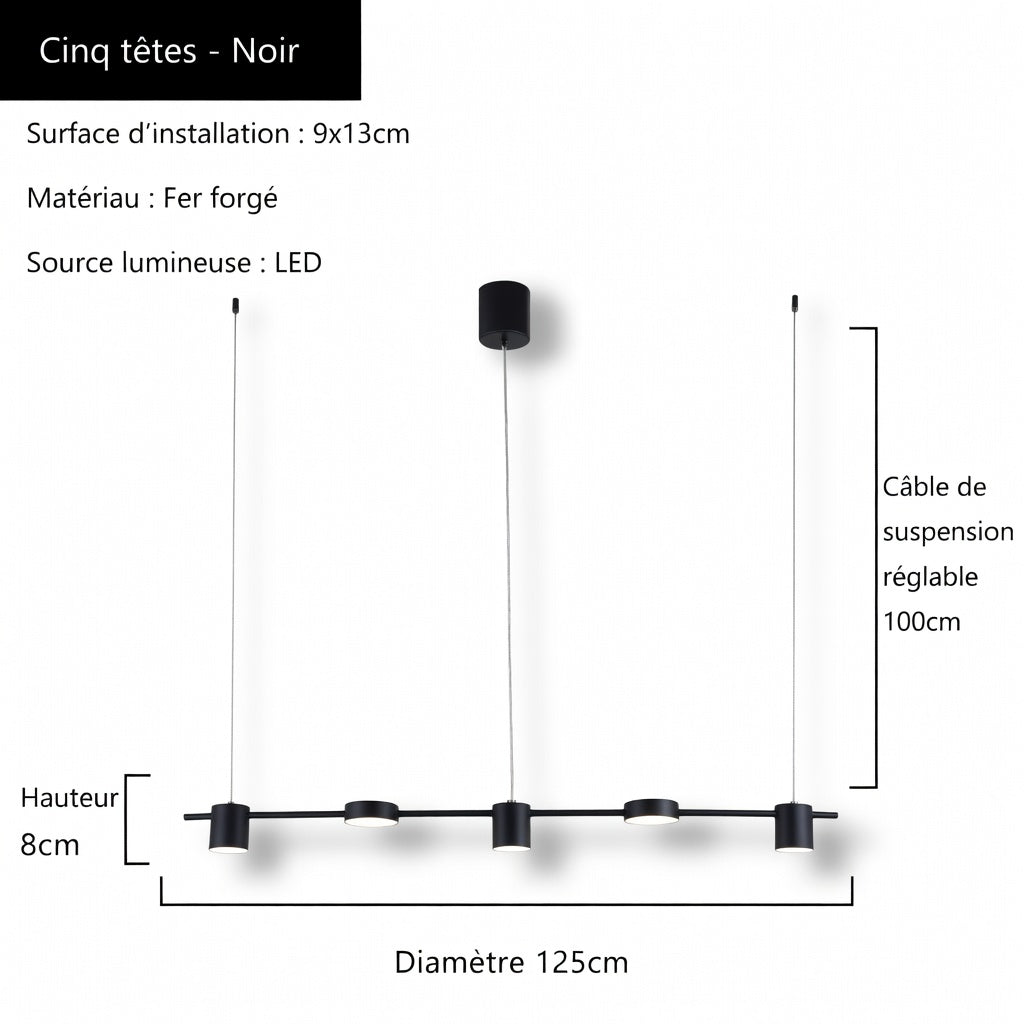 Description suspension luminaire multi-spots finition noire