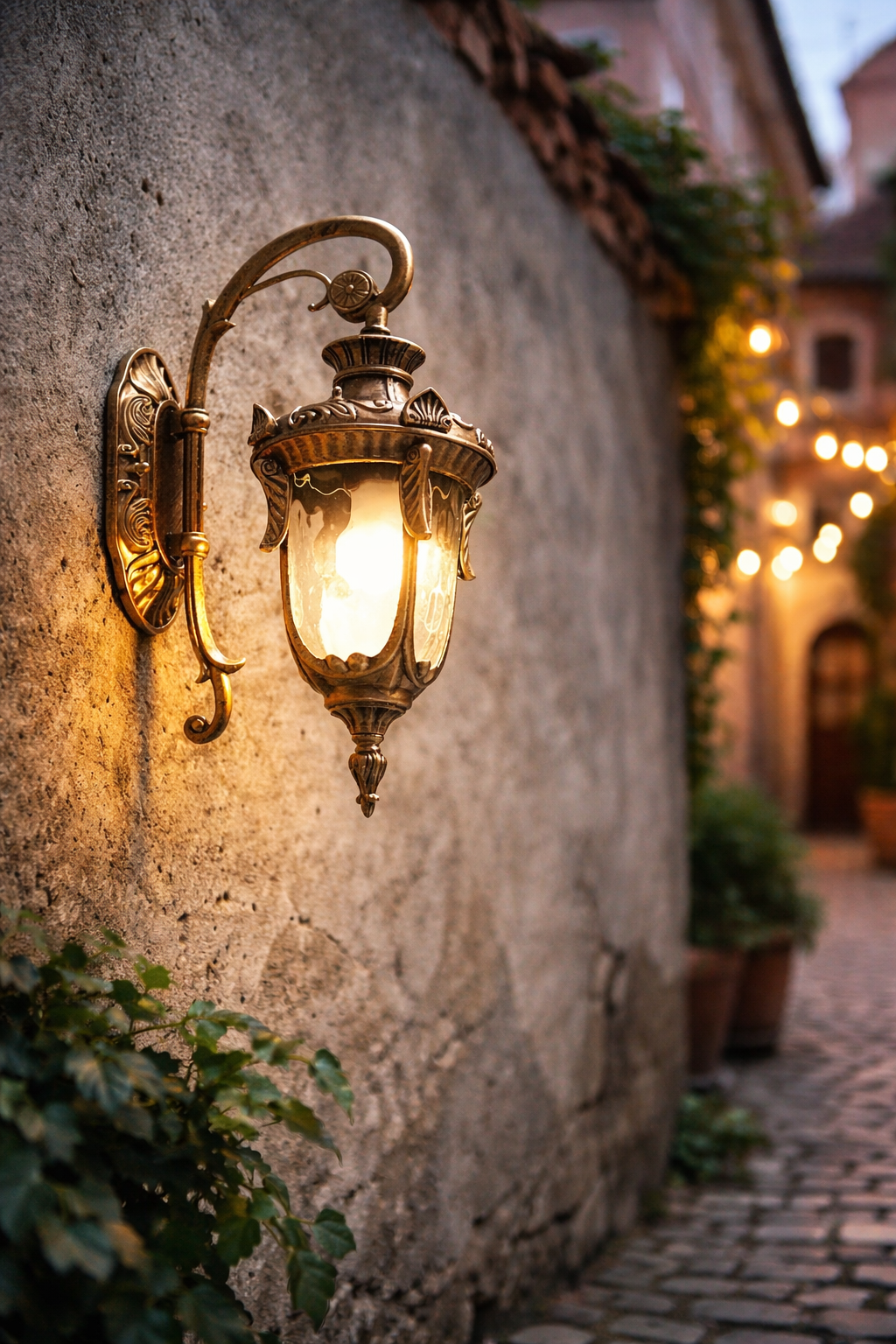 Lanterne antique décorative dans une ruelle pittoresque