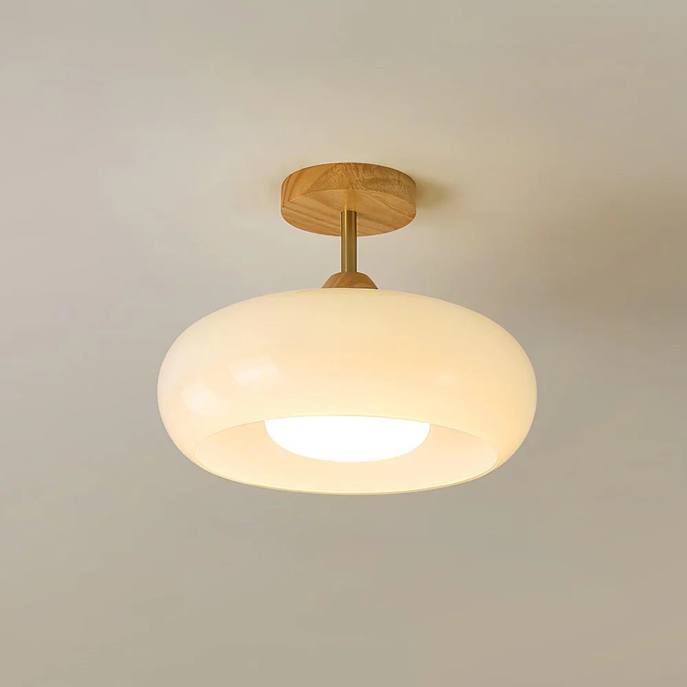 Plafonnier Encastré en Bois & Verre