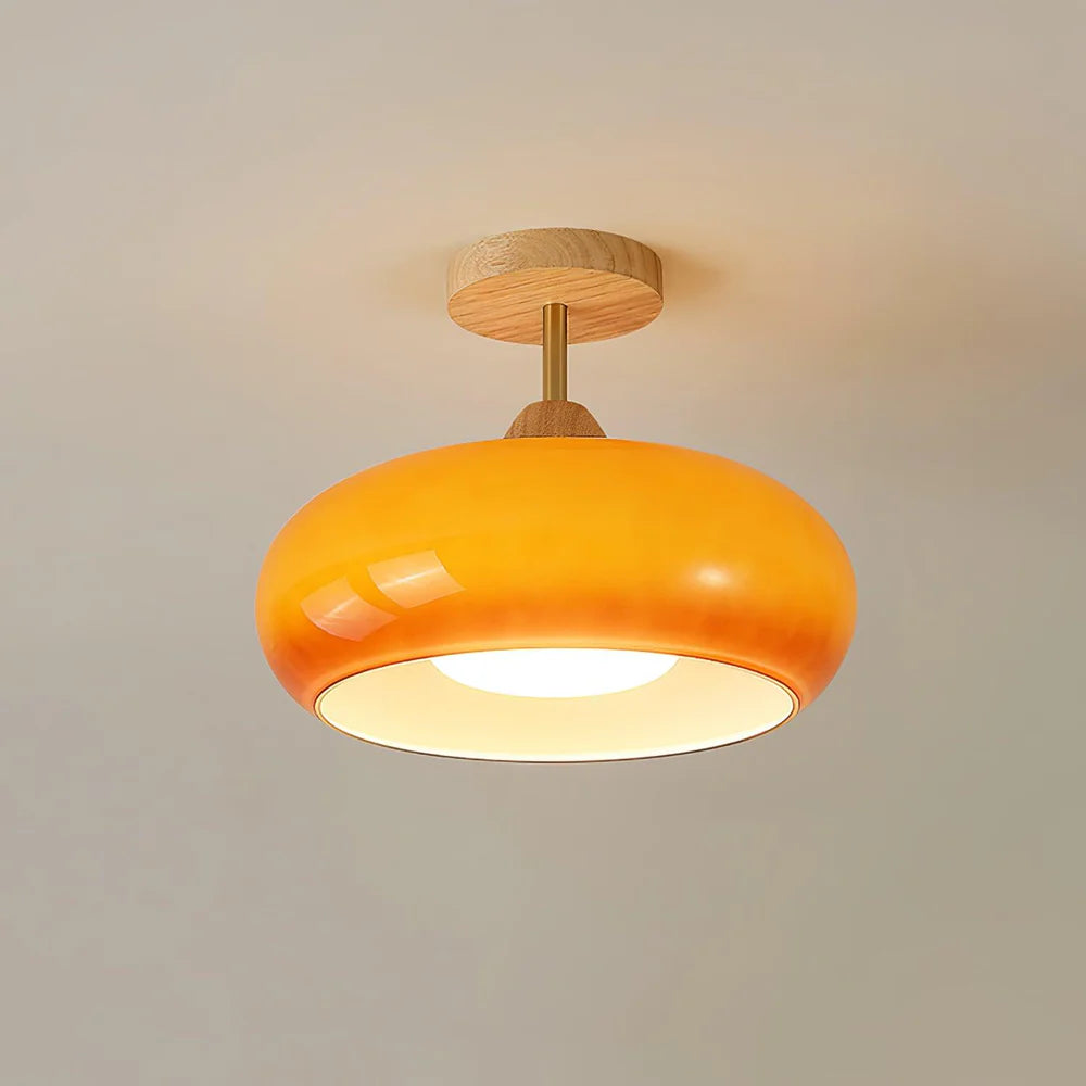 Plafonnier Encastré en Bois & Verre