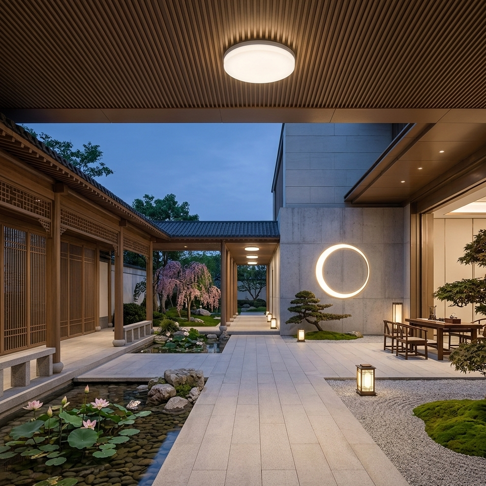 Villa design avec plafonnier LED rond ultra-plat