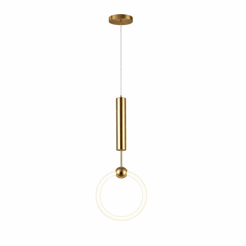 Suspension anneau lumineux laiton doré brossé cercle acrylique – vue principale