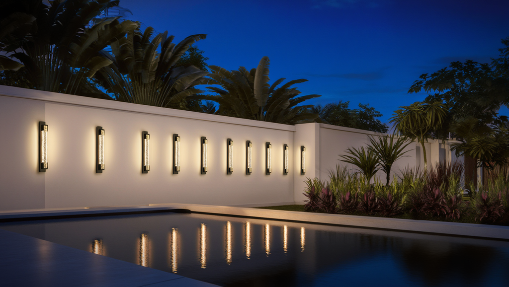 Villa moderne nocturne avec applique murale extérieure luxe
