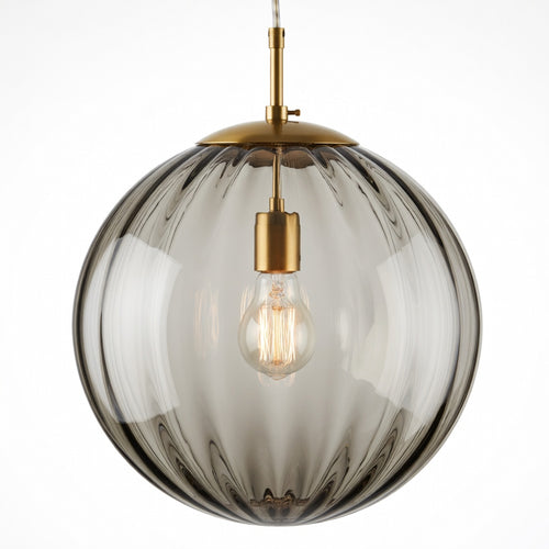 Suspension luminaire globe verre soufflé fumé gris – vue principale