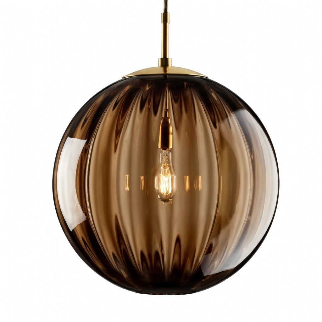 Suspension luminaire globe verre soufflé marron