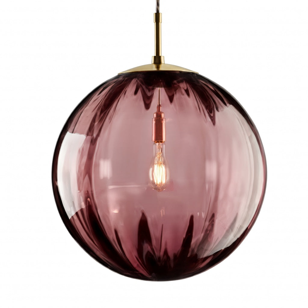 Suspension luminaire globe verre soufflé rouge