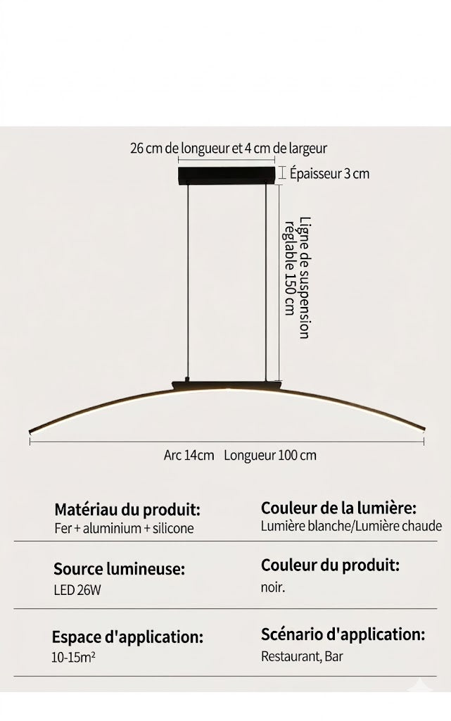 Informations suspension luminaire barre arquée