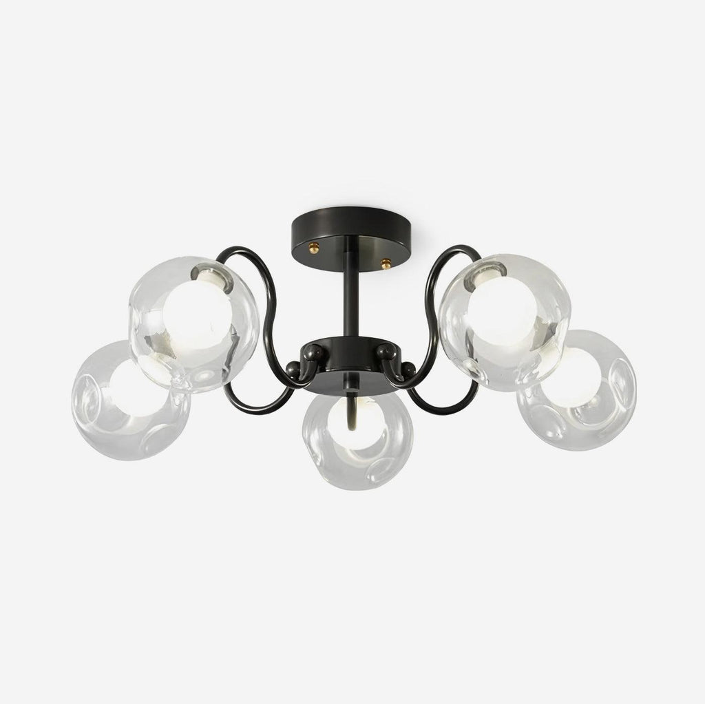Lustre plafonnier boules de verre, cadre laiton et corps noir - Maison Lumexia