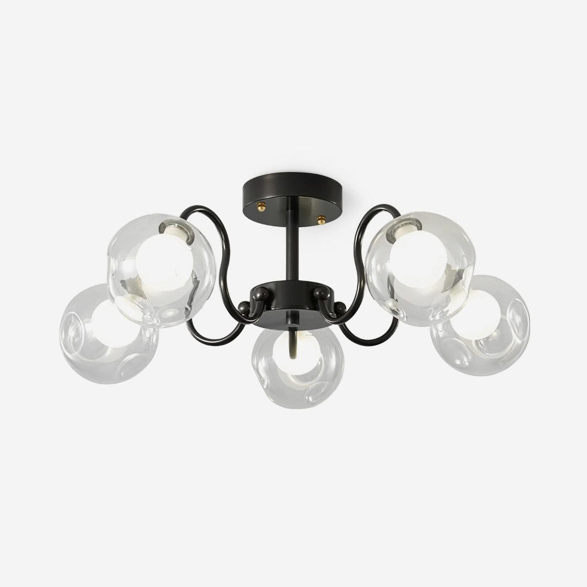 Lustre plafonnier boules de verre, cadre laiton et corps noir - Maison Lumexia