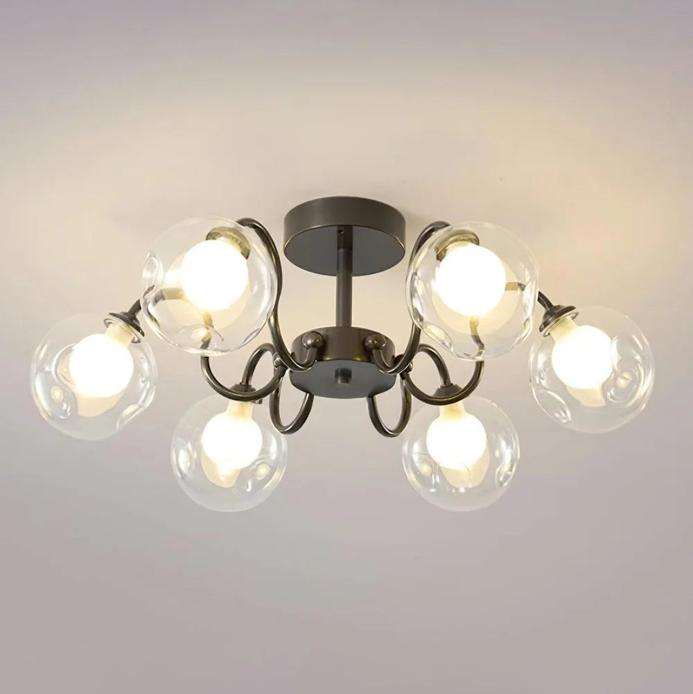 Lustre plafonnier verre globe, version 6 têtes - Maison Lumexia
