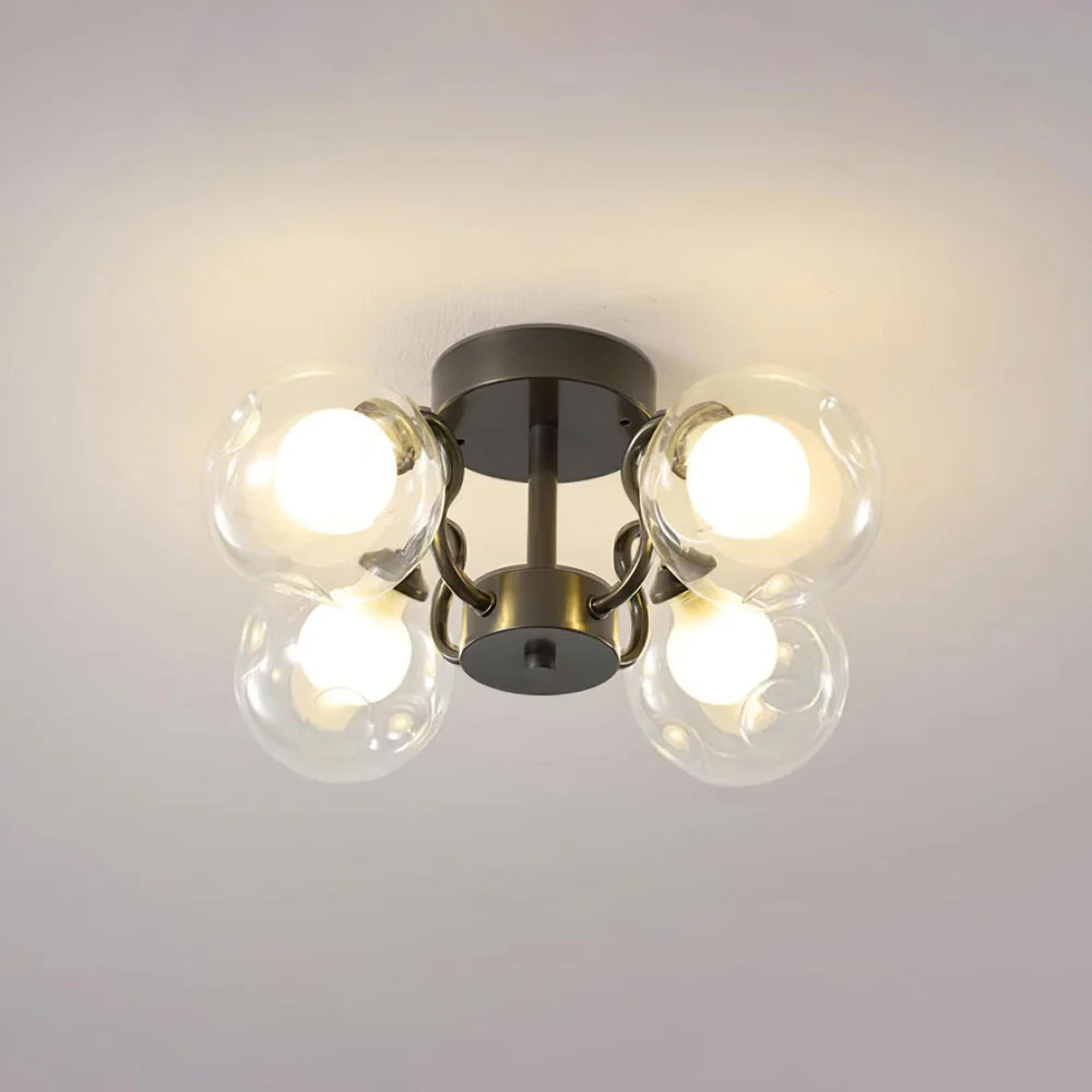 Lustre plafonnier verre globe, détail des boules - Maison Lumexia