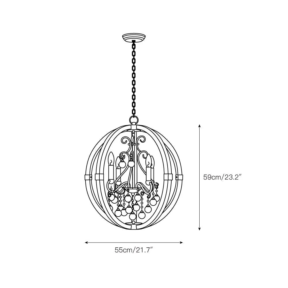 Suspension fer et bois, détail abat-jour et perles verre - Maison Lumexia
