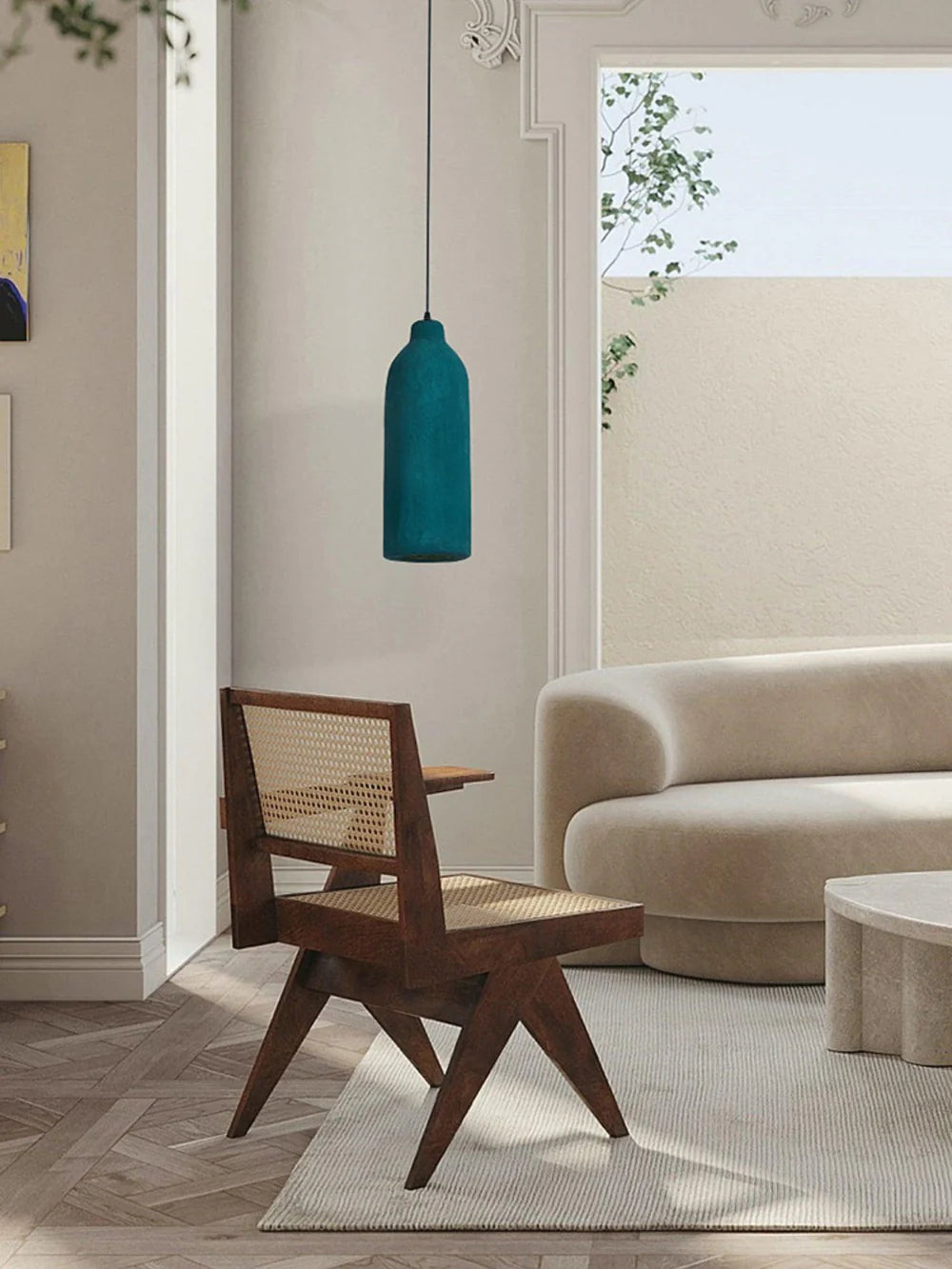 Suspension polystyrène vert foncé en ambiance - Maison Lumexia